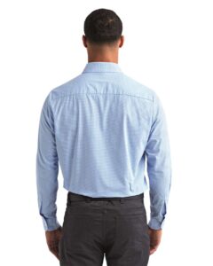 Artisan Collection by Reprime RP220 Men’s Microcheck Gingham Cotton Shirt – Light Blue/ White (on model back)