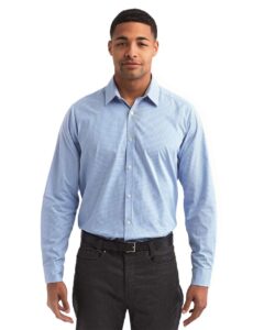 Artisan Collection by Reprime RP220 Men’s Microcheck Gingham Cotton Shirt – Light Blue/ White (on model)