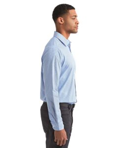Artisan Collection by Reprime RP220 Men’s Microcheck Gingham Cotton Shirt – Light Blue/ White (on model side)
