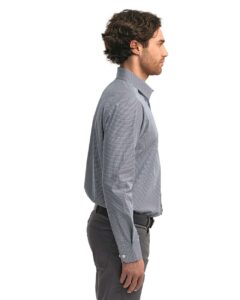 Artisan Collection by Reprime RP220 Men’s Microcheck Gingham Cotton Shirt – Navy/ White (on model side)