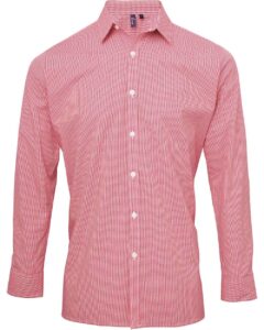 Artisan Collection by Reprime RP220 Men’s Microcheck Gingham Cotton Shirt – Red/ White