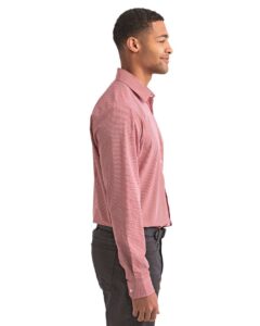 Artisan Collection by Reprime RP220 Men’s Microcheck Gingham Cotton Shirt – Red/ White (on model side)