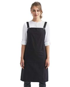 Artisan Collection by Reprime RP129 Cross Back Barista Bib Apron – Black (on model)