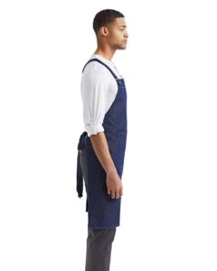 Artisan Collection by Reprime RP129 Cross Back Barista Bib Apron – Indigo Denim (on model side)