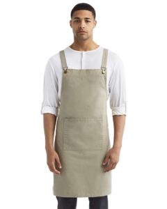 Artisan Collection by Reprime RP129 Cross Back Barista Bib Apron – Khaki (on model)