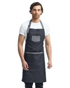 Artisan Collection by Reprime RP127 Domain Contrast Denim Bib Apron – Black Denim (on model)