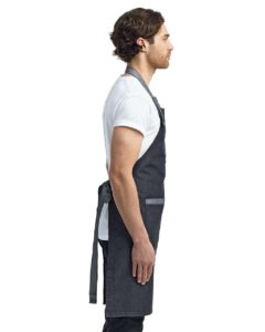 Artisan Collection by Reprime RP127 Domain Contrast Denim Bib Apron – Black Denim (on model side)