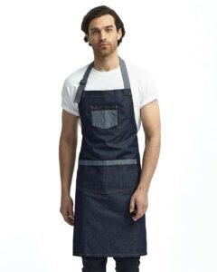 Artisan Collection by Reprime RP127 Domain Contrast Denim Bib Apron – Indigo Denim (on model)