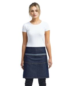Artisan Collection by Reprime RP128 Domain Contrast Denim Waist Apron – Indigo Denim (on model)