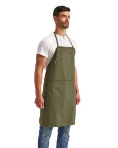 Artisan Collection by Reprime RP181 Artisan’s Choice Double Pocket Canvas Apron – Olive (on model side)