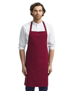 Artisan Collection by Reprime RP102 Organic Cotton Bib Apron – Burgundy (on model)