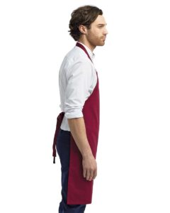 Artisan Collection by Reprime RP102 Organic Cotton Bib Apron – Burgundy (on model side)