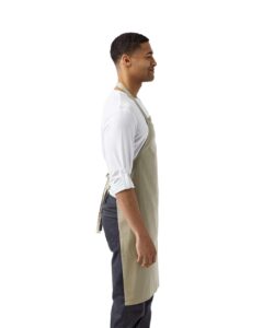 Artisan Collection by Reprime RP102 Organic Cotton Bib Apron – Khaki (on model side)