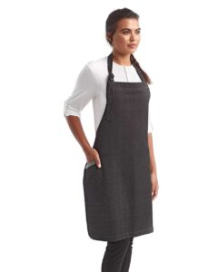 Artisan Collection by Reprime RP122 Regenerate Recycled Bib Apron – Black Denim (on model side)