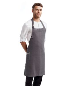 Artisan Collection by Reprime RP122 Regenerate Recycled Bib Apron – Grey Denim (on model side)