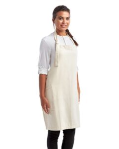 Artisan Collection by Reprime RP122 Regenerate Recycled Bib Apron – Natural (on model side)