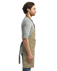Artisan Collection by Reprime RP123 Espresso Bib Apron – Khaki/ Brown (on model side)