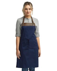 Artisan Collection by Reprime RP123 Espresso Bib Apron – Navy/ Brown (on model)