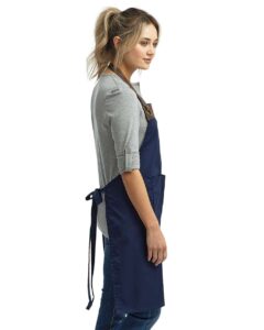 Artisan Collection by Reprime RP123 Espresso Bib Apron – Navy/ Brown (on model side)