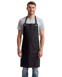 Artisan Collection by Reprime RP121 Barley Contrast Stitch Recycled Bib Apron – Black/ Charcoal (on model)