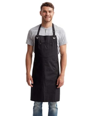 Artisan Collection by Reprime RP121 Barley Contrast Stitch Recycled Bib Apron – Black/ Charcoal (on model)