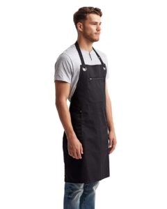 Artisan Collection by Reprime RP121 Barley Contrast Stitch Recycled Bib Apron – Black/ Charcoal (on model side)