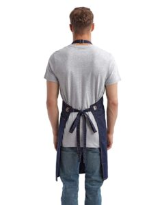 Artisan Collection by Reprime RP121 Barley Contrast Stitch Recycled Bib Apron – Navy/ Camel (on model back)