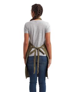 Artisan Collection by Reprime RP121 Barley Contrast Stitch Recycled Bib Apron – Olive/ Chestnut (on model back)