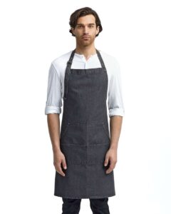Artisan Collection by Reprime RP126 Jeans Stitch Denim Bib Apron – Black Denim (on model)