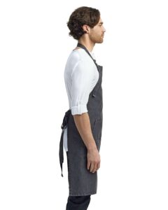 Artisan Collection by Reprime RP126 Jeans Stitch Denim Bib Apron – Black Denim (on model side)