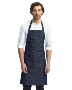 Artisan Collection by Reprime RP126 Jeans Stitch Denim Bib Apron – Indigo Denim (on model)
