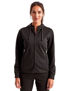 TriDri TD498 Women’s Spun Dyed Full-Zip Hooded Sweatshirt – Black (on model)