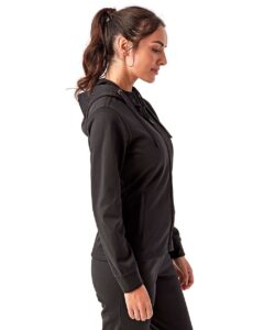 TriDri TD498 Women’s Spun Dyed Full-Zip Hooded Sweatshirt – Black (on model side)
