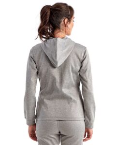 TriDri TD498 Women’s Spun Dyed Full-Zip Hooded Sweatshirt – Grey Melange (on model back)