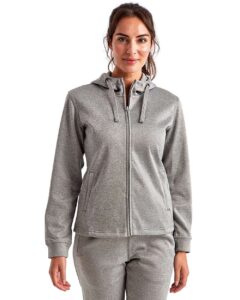 TriDri TD498 Women’s Spun Dyed Full-Zip Hooded Sweatshirt – Grey Melange (on model)