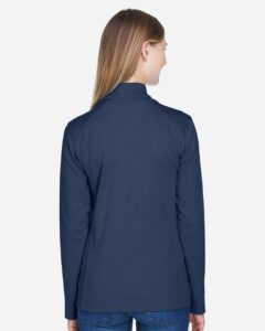 Devon & Jones DG479W Women’s DRYTEC20™ Performance Quarter-Zip Pullover – Navy/ Grey Heather/ Graphite (on model back)