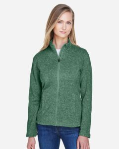Devon & Jones DG793W Women’s Bristol Full-Zip Sweater Fleece Jacket – Forest Heather (on model)