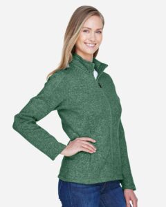 Devon & Jones DG793W Women’s Bristol Full-Zip Sweater Fleece Jacket – Forest Heather (on model side)