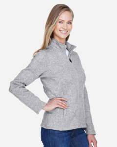 Devon & Jones DG793W Women’s Bristol Full-Zip Sweater Fleece Jacket – Grey Heather (on model side)