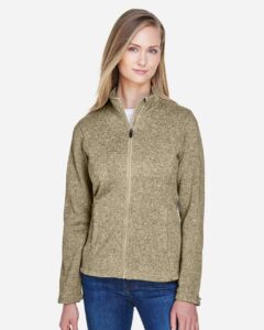 Devon & Jones DG793W Women’s Bristol Full-Zip Sweater Fleece Jacket – Khaki Heather (on model)