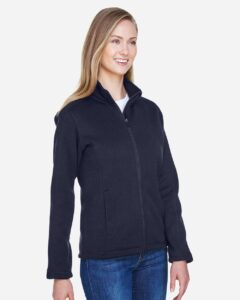 Devon & Jones DG793W Women’s Bristol Full-Zip Sweater Fleece Jacket – Navy (on model side)