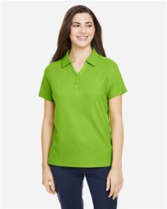 CORE365 CE112W Women’s Fusion ChromaSoft™ Pique Polo – Acid Green (on model)