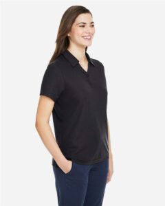 CORE365 CE112W Women’s Fusion ChromaSoft™ Pique Polo – Black (on model side)