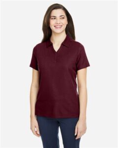 CORE365 CE112W Women’s Fusion ChromaSoft™ Pique Polo – Burgundy (on model)
