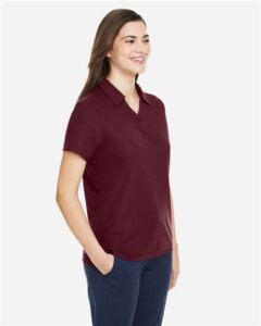 CORE365 CE112W Women’s Fusion ChromaSoft™ Pique Polo – Burgundy (on model side)