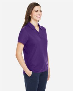CORE365 CE112W Women’s Fusion ChromaSoft™ Pique Polo – Campus Purple (on model side)