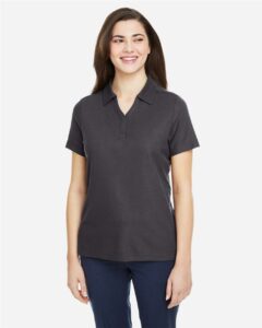 CORE365 CE112W Women’s Fusion ChromaSoft™ Pique Polo – Carbon (on model)