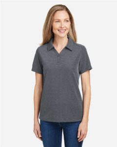 CORE365 CE112W Women’s Fusion ChromaSoft™ Pique Polo – Carbon Heather (on model)