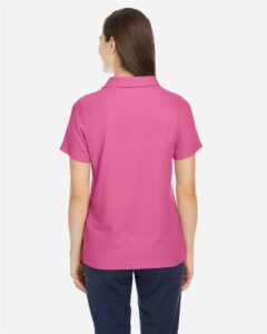 CORE365 CE112W Women’s Fusion ChromaSoft™ Pique Polo – Charity Pink (on model back)