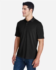 CORE365 88181 Men’s Origin Performance Piqué Polo – Black (on model side)